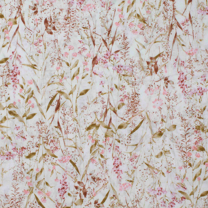 Japanese Cotton Lawn - Leafy Wildflowers - Pink