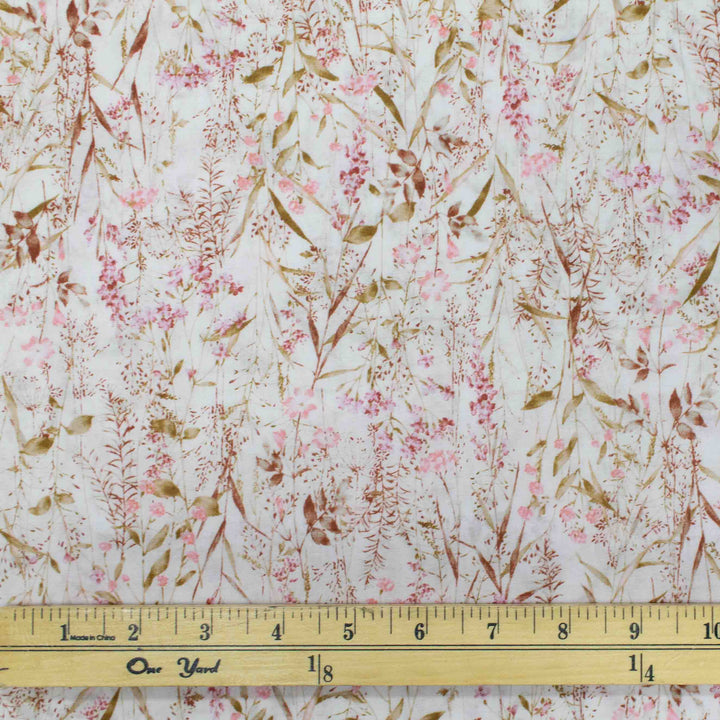 Japanese Cotton Lawn - Leafy Wildflowers - Pink