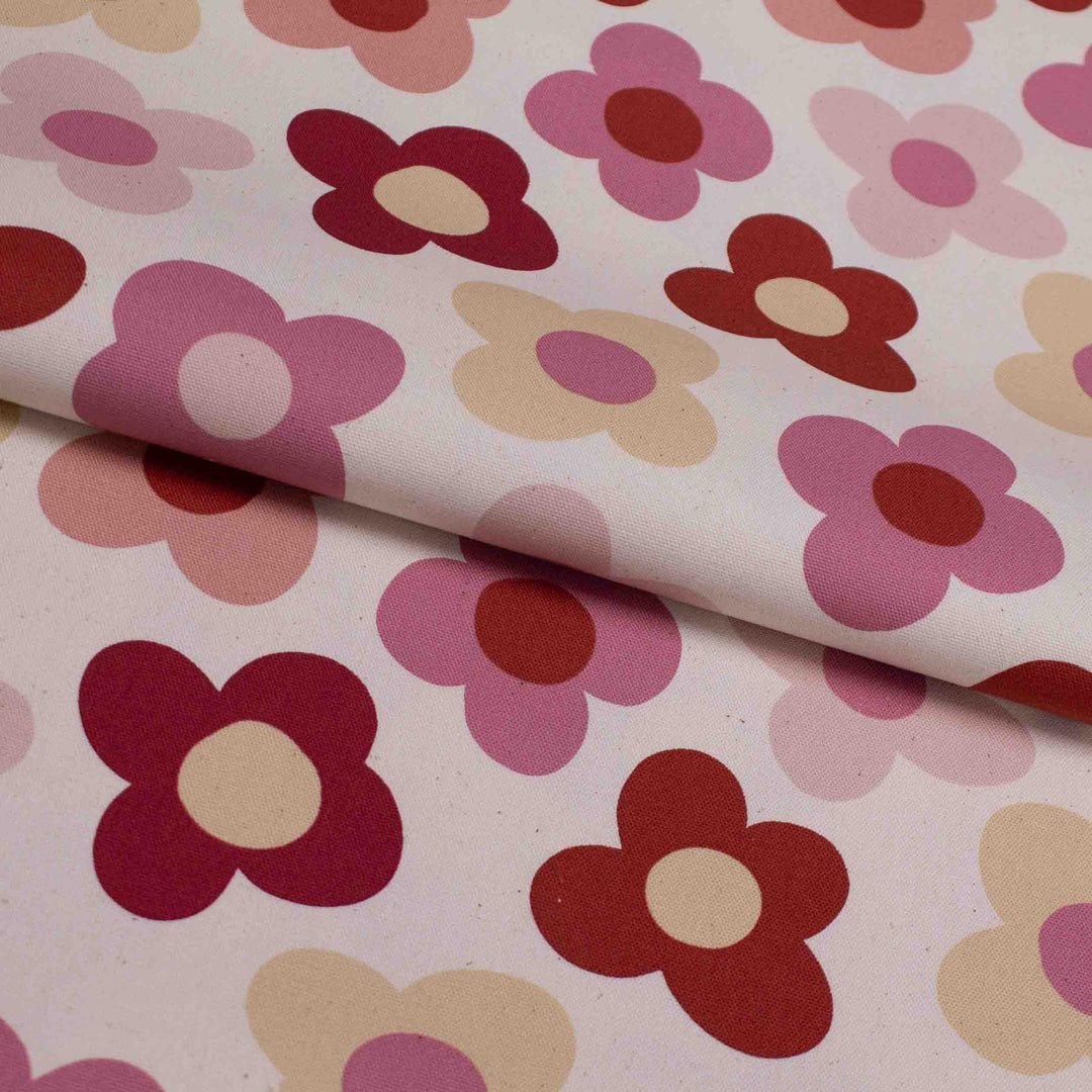 Japanese Cotton Oxford - Simple Scandi Flowers - Pinks on Cream