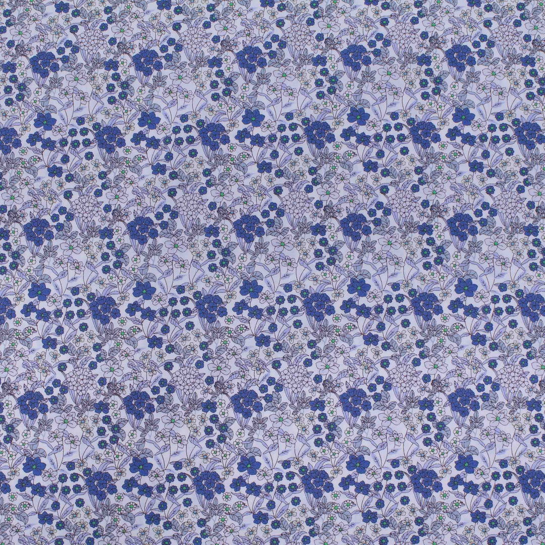 Japanese Cotton Poplin - Busy Floral Blues on White
