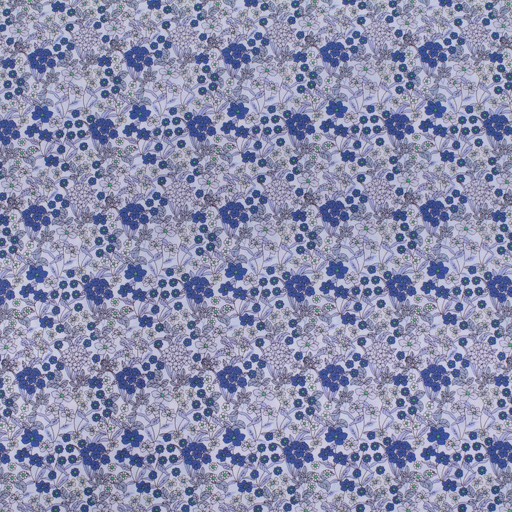 Japanese Cotton Poplin - Busy Floral Blues on White