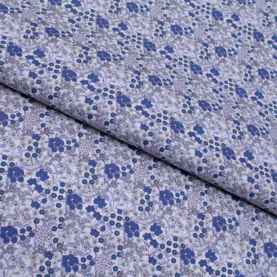 Japanese Cotton Poplin - Busy Floral Blues on White
