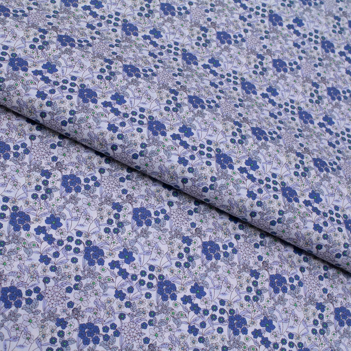 Japanese Cotton Poplin - Busy Floral Blues on White