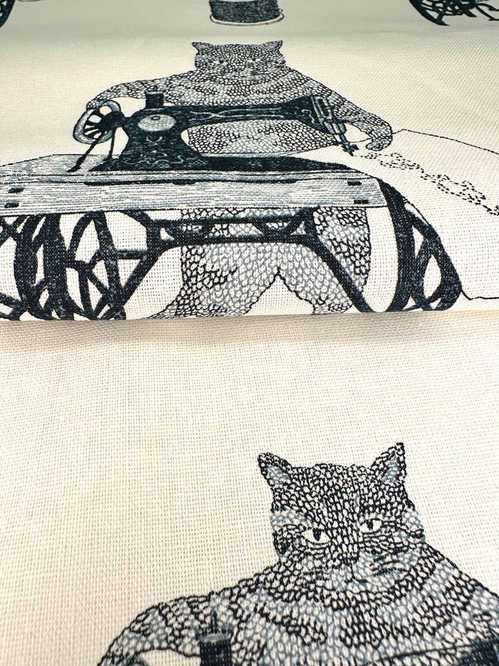 Japanese Lightweight Canvas - Cat with Sewing Machine