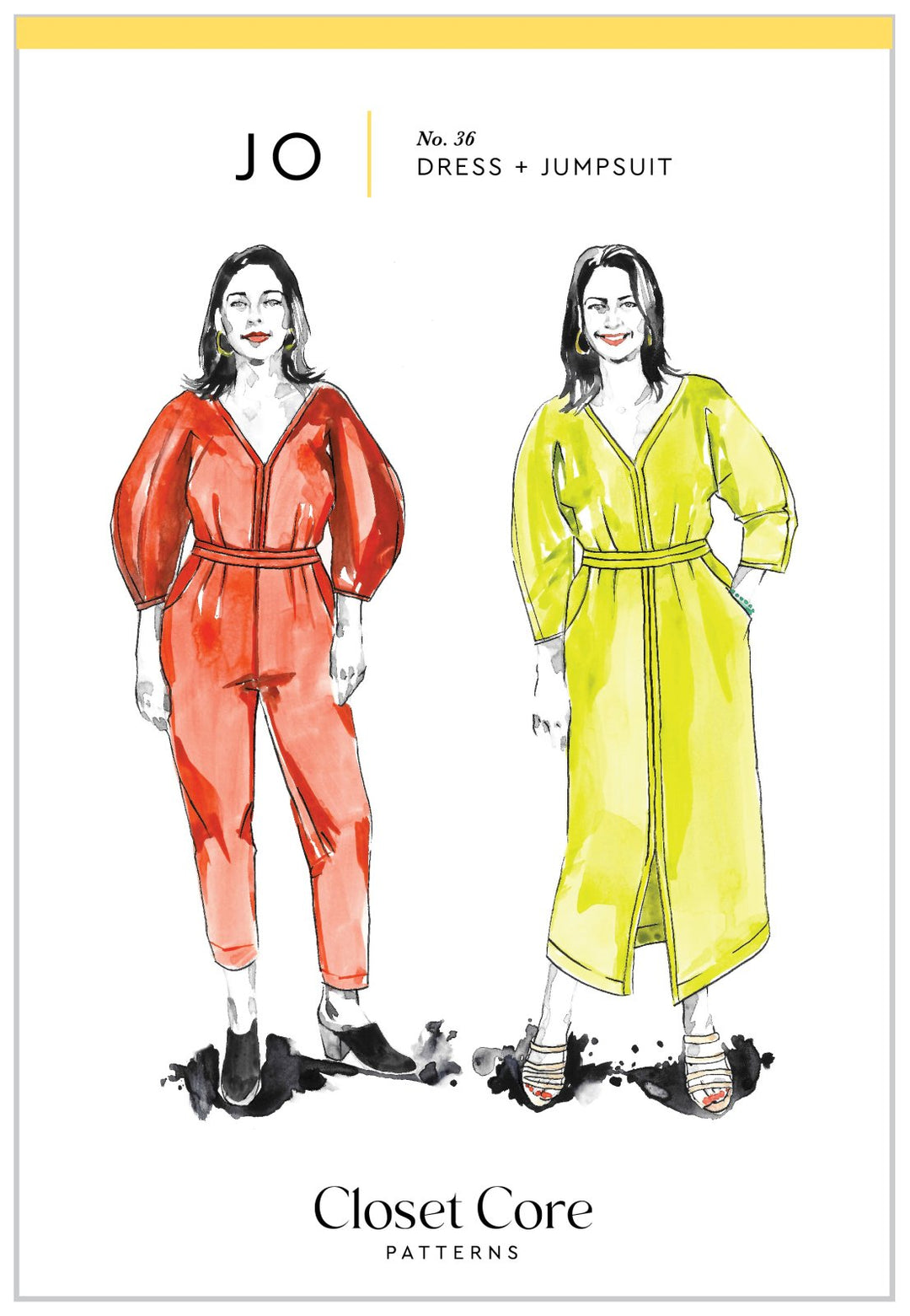 Closet Core Jo Dress + Jumpsuit sewing pattern – V-neck bodice with croissant sleeves and bias-bound slot seam finish