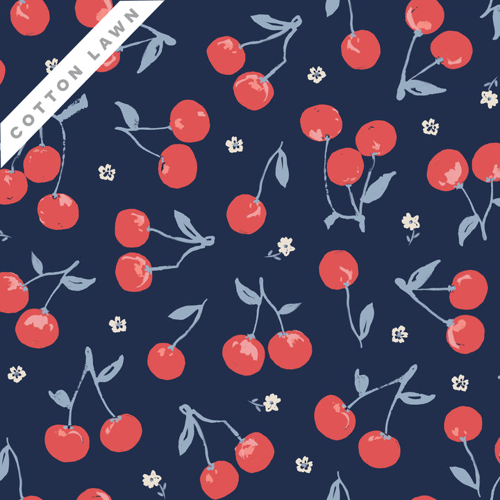 Cotton Lawn - Jubilant Cherries Navy
