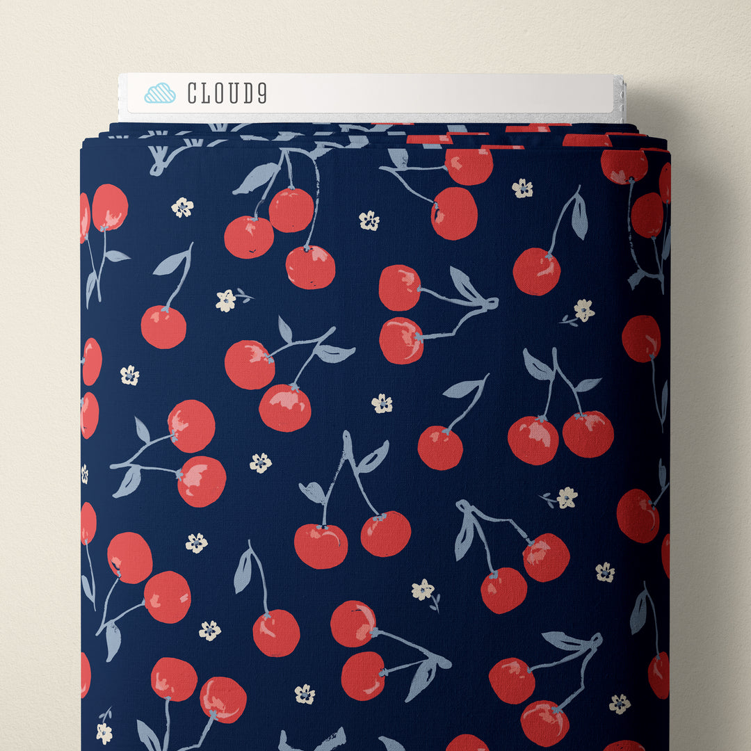 Cotton Lawn - Jubilant Cherries Navy
