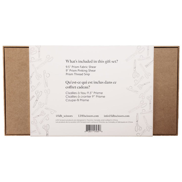 LDH Prism gift set with rainbow fabric shear, pinking shear, and prism thread snip
