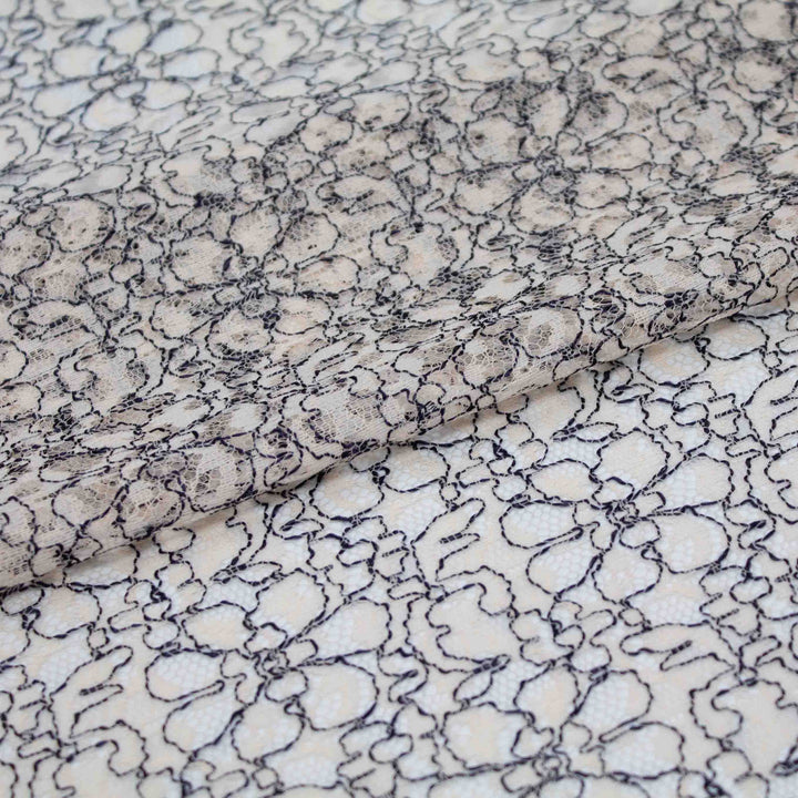 Lace - Scribble Corded Lace in Black and Ecru