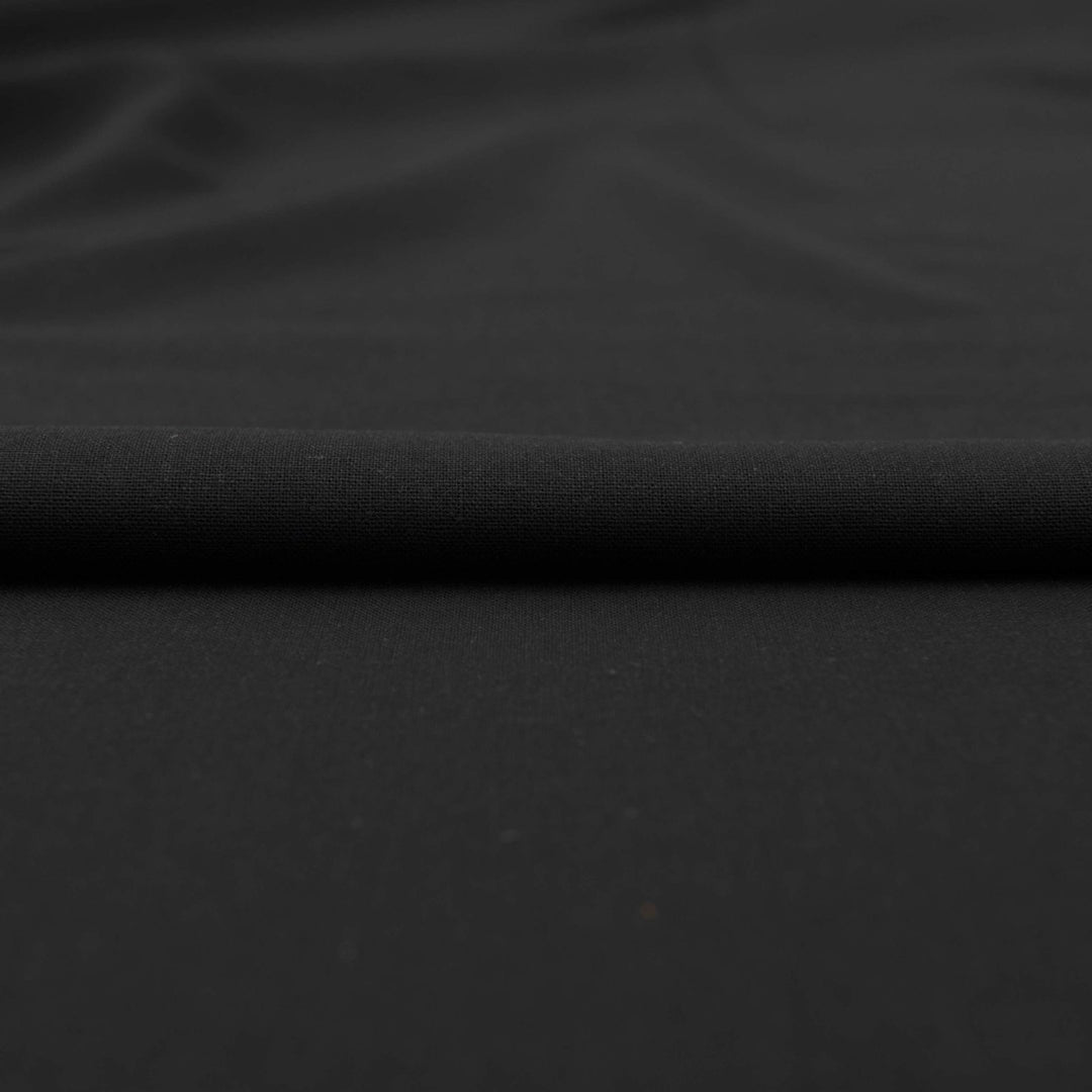 Black laundered linen fabric – 100% linen, pre-washed, medium weight, 58 inches wide, soft drape for elegant dresses and tops