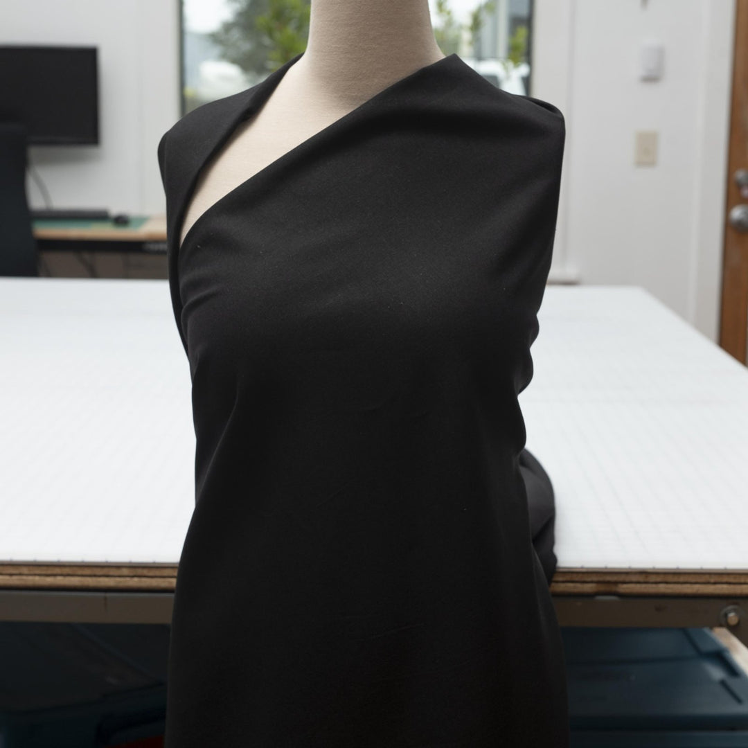 Black laundered linen fabric – 100% linen, pre-washed, medium weight, 58 inches wide, soft drape for elegant dresses and tops