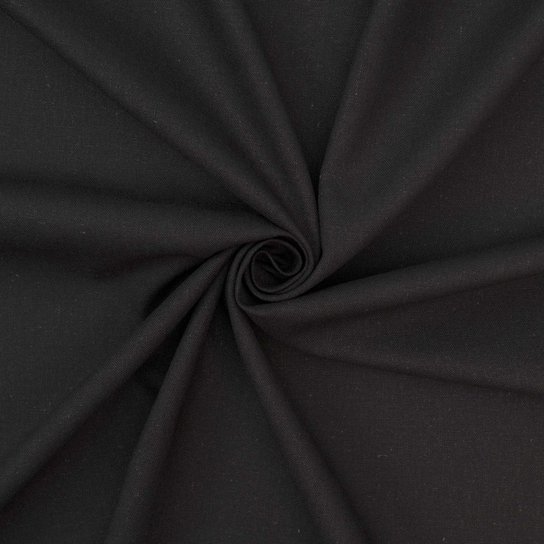 Black laundered linen fabric – 100% linen, pre-washed, medium weight, 58 inches wide, soft drape for elegant dresses and tops