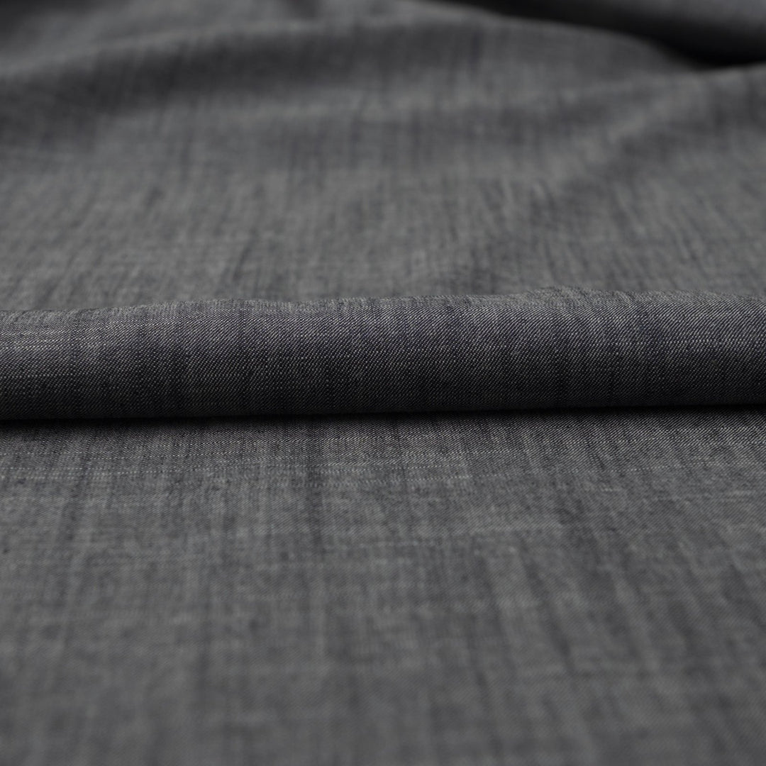 Laundered linen fabric in denim blue steel – 100% linen, 6 oz medium weight, pre-washed, 58 inches wide, soft drape for dresses and tops