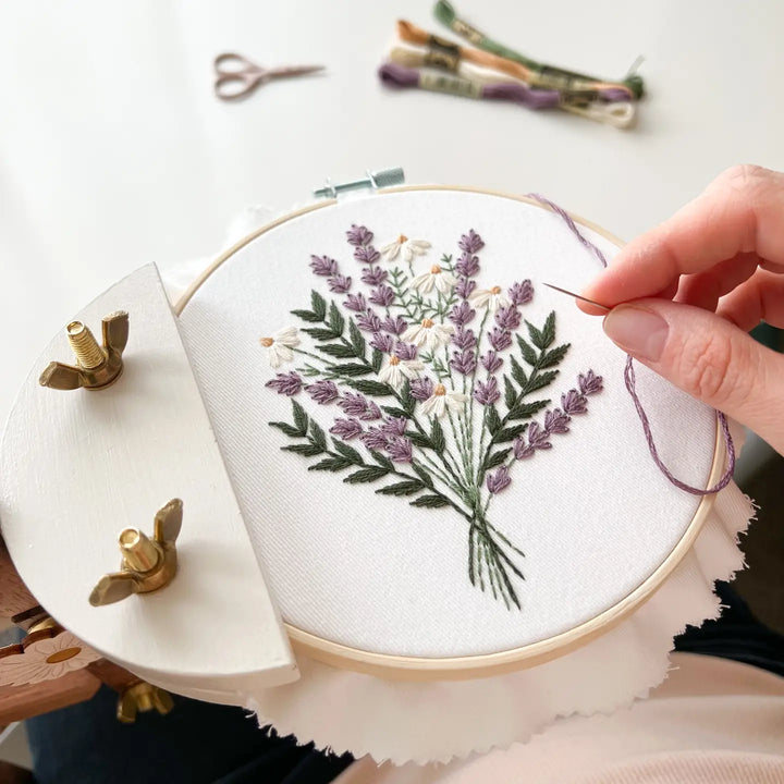 Lavender and Daisies Embroidery Kit, Floral Embroidery Kit