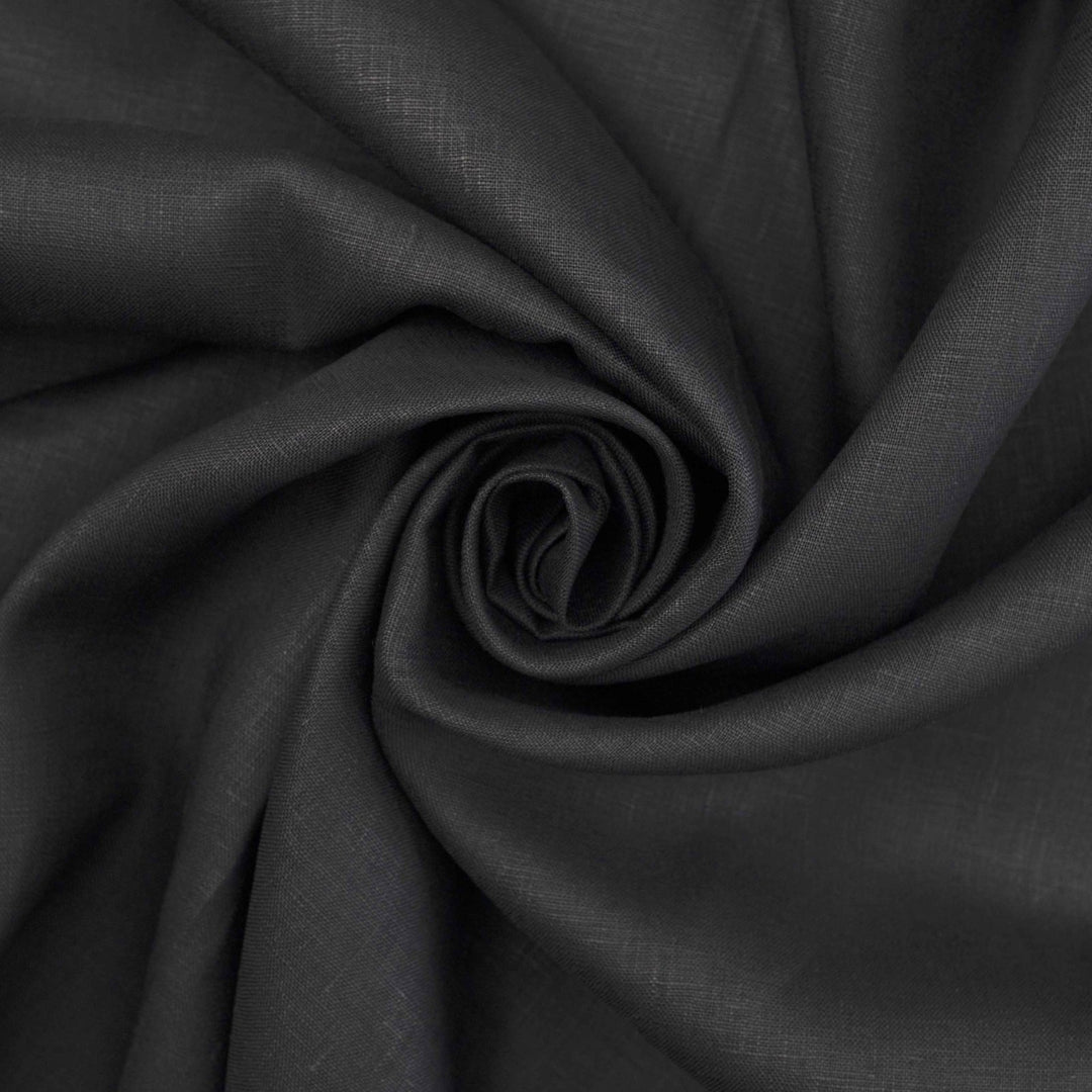 Classic black linen fabric for sewing elegant dresses and blazers