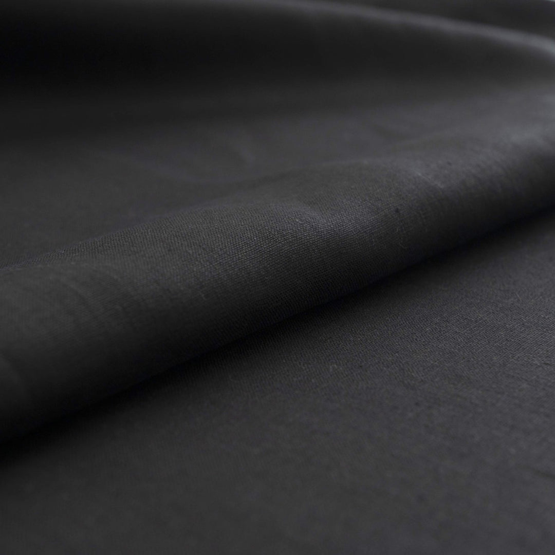 Classic black linen fabric for sewing elegant dresses and blazers