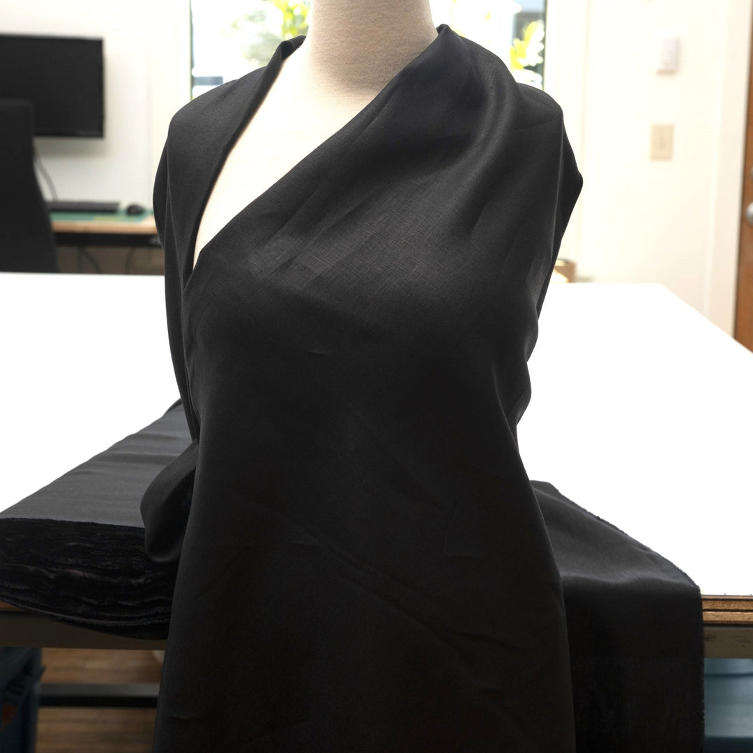 Classic black linen fabric for sewing elegant dresses and blazers