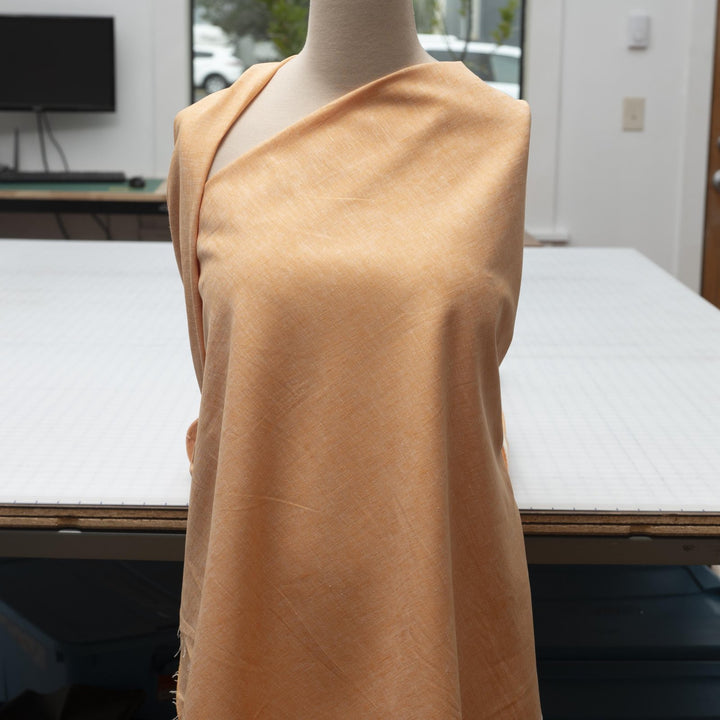 Tangerine marl chambray linen fabric – lightweight, 100% linen, 57 inches wide, breathable, soft drape for dresses, blouses, and skirts
