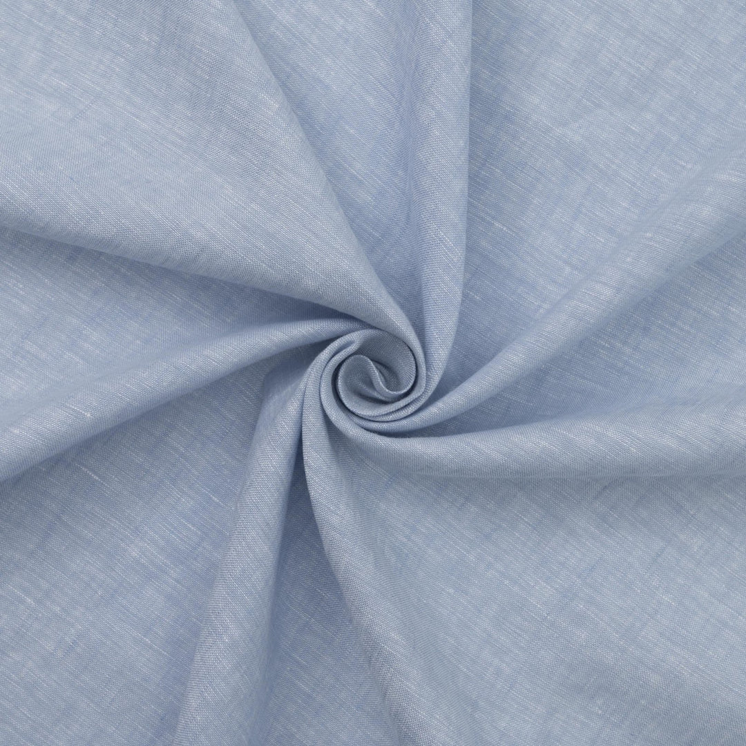 Pale blue chambray linen fabric – lightweight, 100% linen, breathable, 57 inches wide, soft drape for summer dresses and blouses