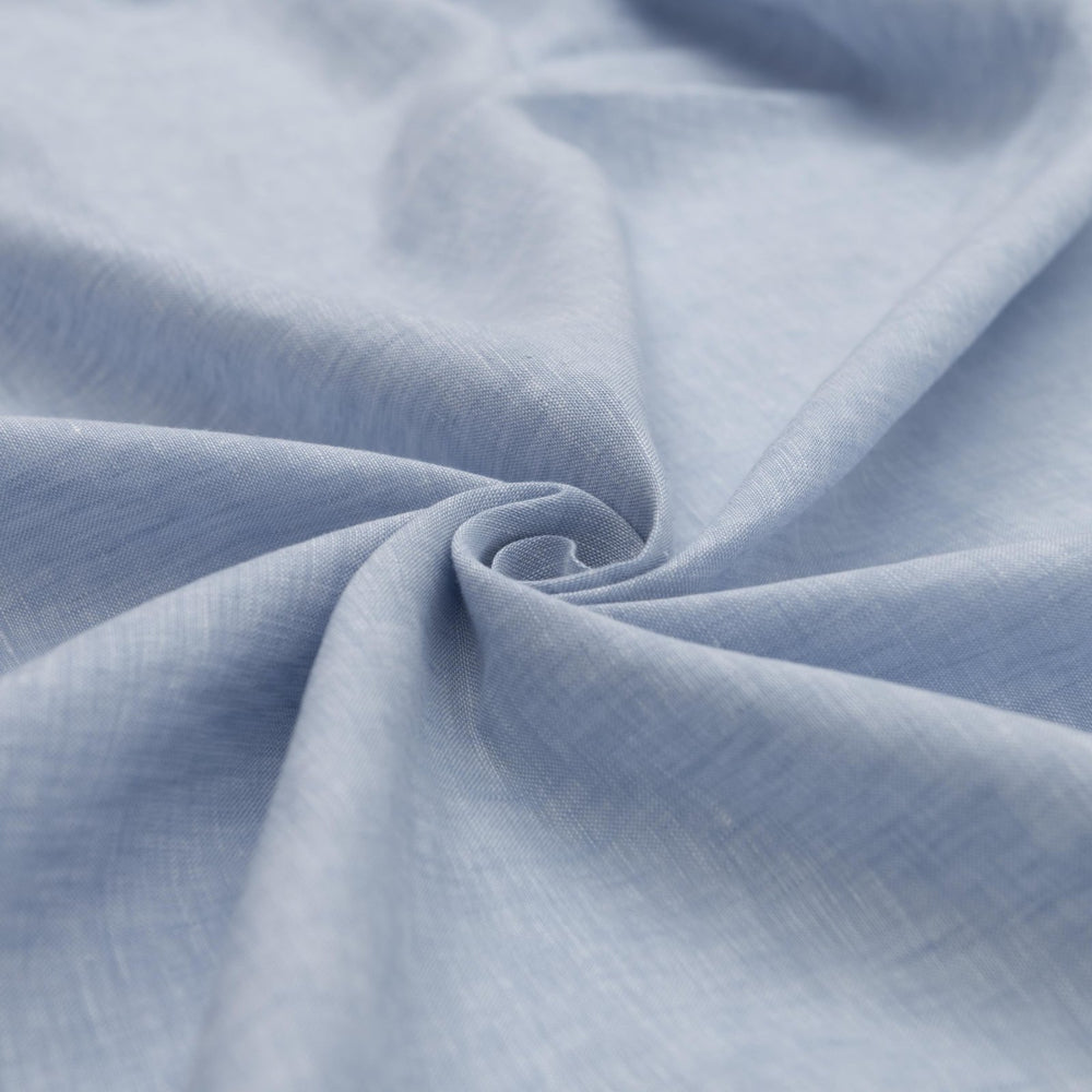 Pale blue chambray linen fabric – lightweight, 100% linen, breathable, 57 inches wide, soft drape for summer dresses and blouses