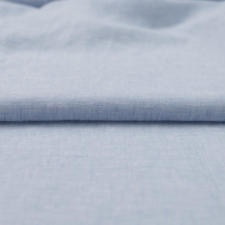 Pale blue chambray linen fabric – lightweight, 100% linen, breathable, 57 inches wide, soft drape for summer dresses and blouses