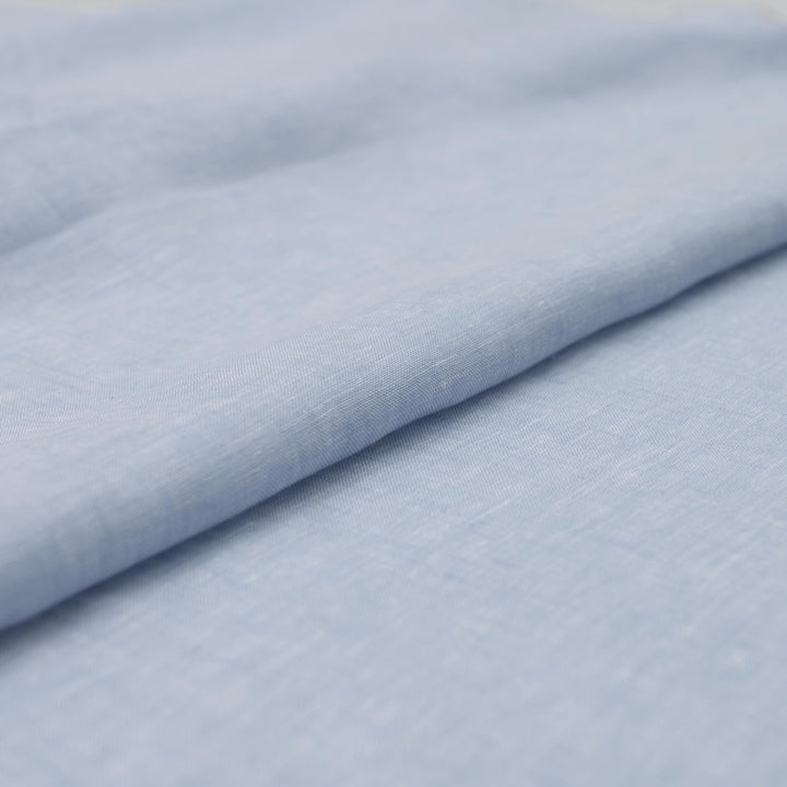 Pale blue chambray linen fabric – lightweight, 100% linen, breathable, 57 inches wide, soft drape for summer dresses and blouses
