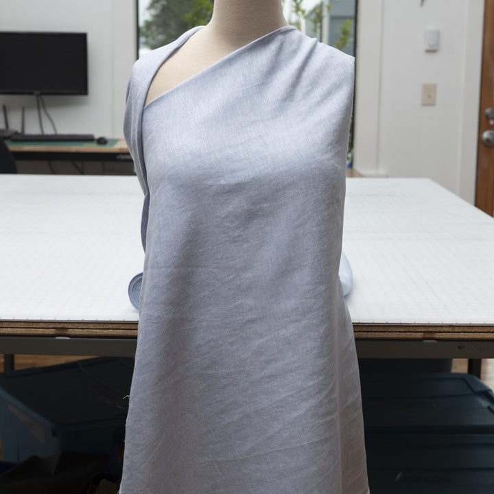 Pale blue chambray linen fabric – lightweight, 100% linen, breathable, 57 inches wide, soft drape for summer dresses and blouses