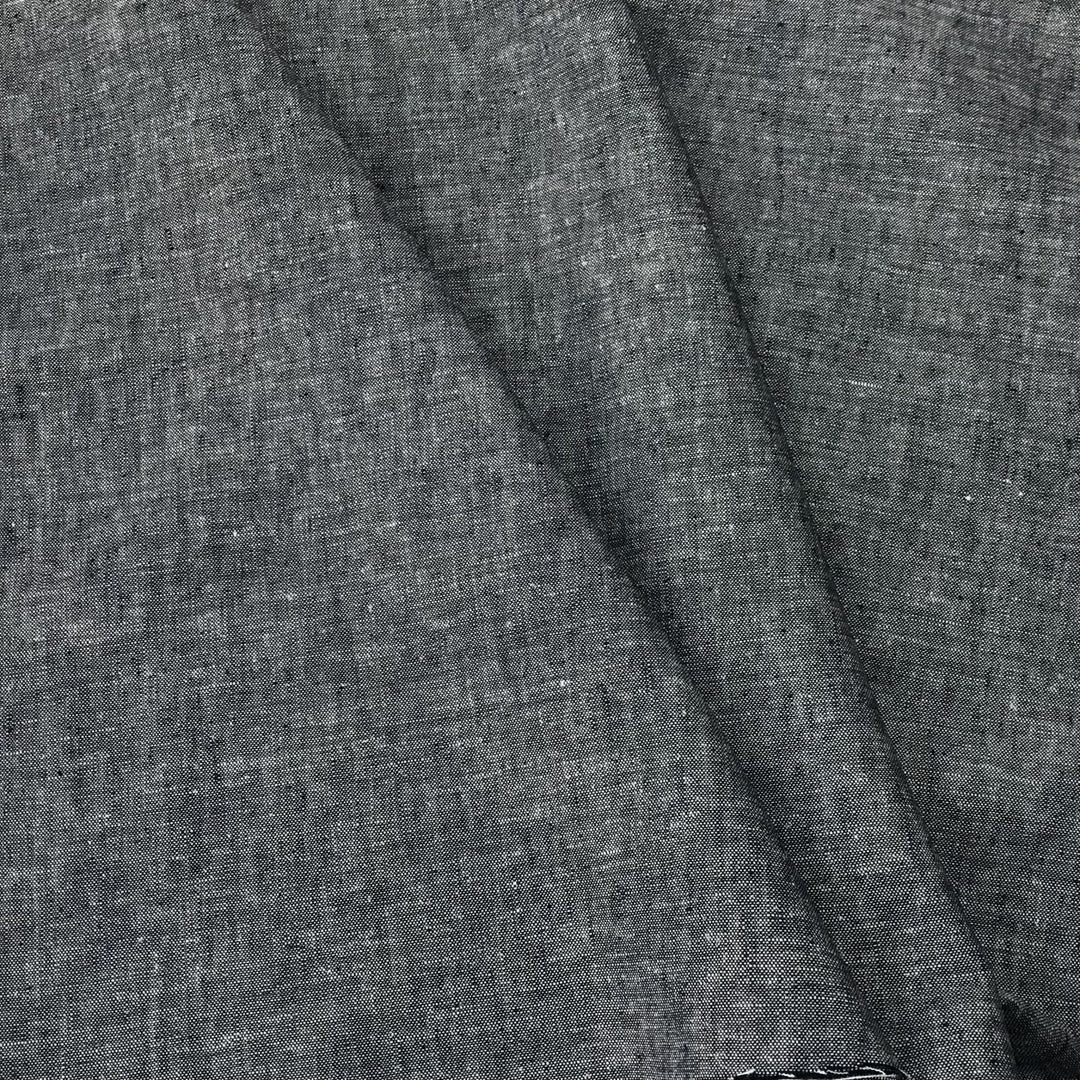 Linen rayon yarn dyed fabric in denim blue with lightweight texture and soft drape, ideal for sewing dresses, tops, and breathable garments.

