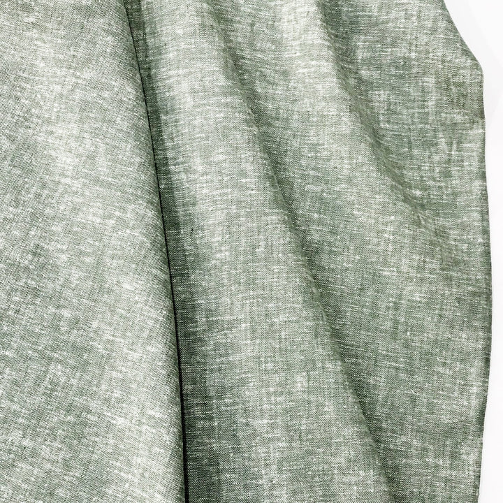 Linen rayon yarn dyed fabric in sage green with lightweight texture and soft drape, ideal for sewing tops, dresses, and layering garments.

