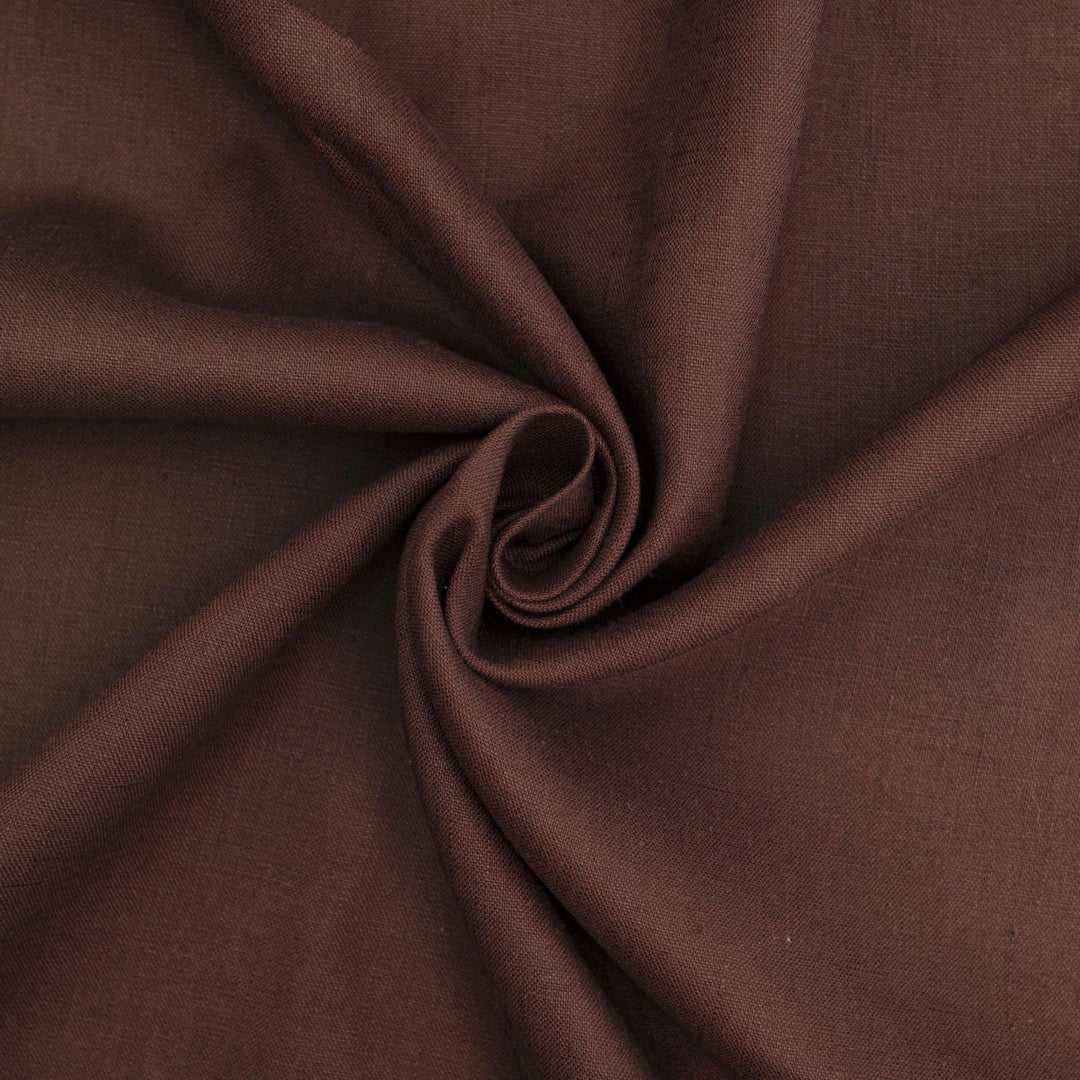 Russet brown linen fabric – 100% linen, 53 inches wide, breathable with soft drape, ideal for dresses, skirts, pants, and blouses