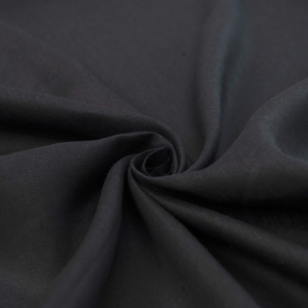 Black shirt-weight linen fabric for tailored blouses and dresses