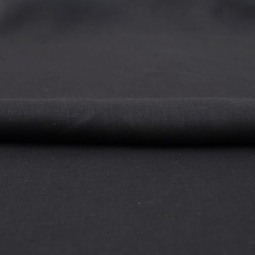 Black shirt-weight linen fabric for tailored blouses and dresses