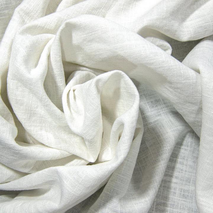 "Linen Cotton Blend Arctic White – Mid-weight opaque fabric, 55% linen and 45% cotton, ideal for blazers, pants, and dresses"

