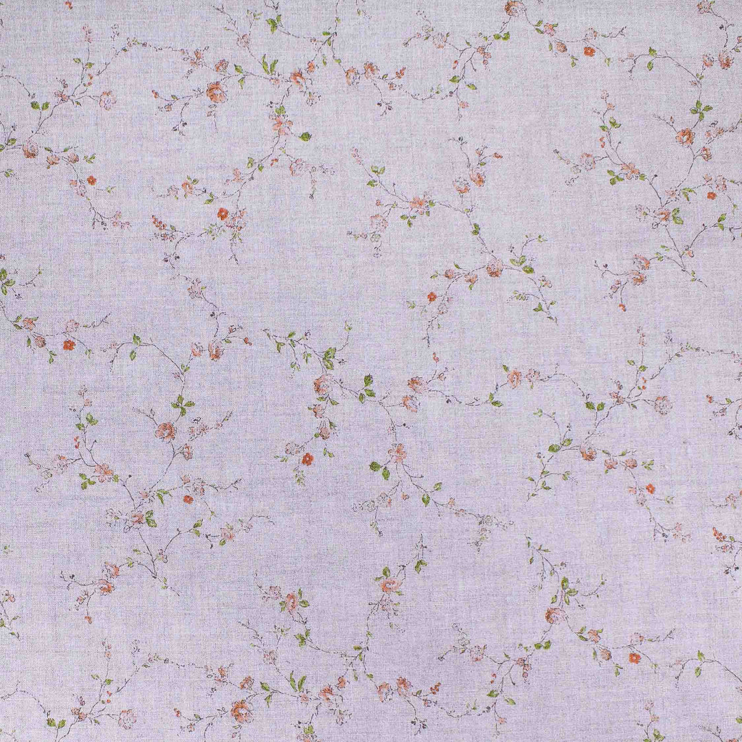 Linen Print - Japanese Branching Wildflowers - Salmon on Natural