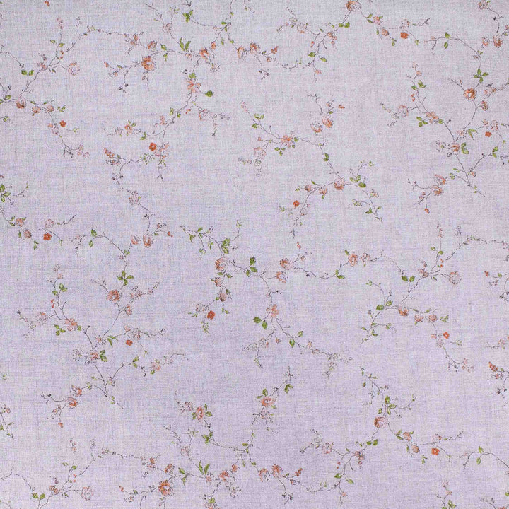 Linen Print - Japanese Branching Wildflowers - Salmon on Natural