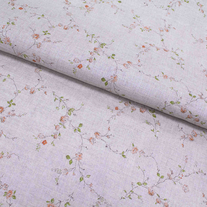 Linen Print - Japanese Branching Wildflowers - Salmon on Natural