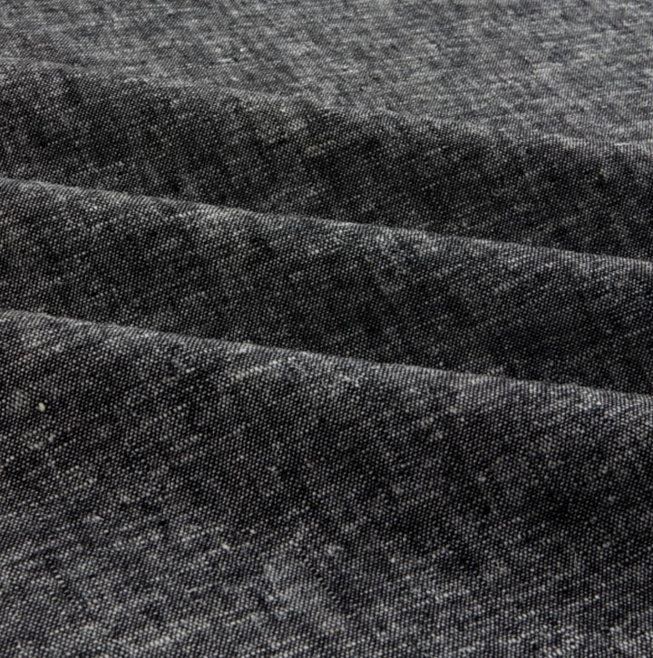 Linen/Rayon Yarn Dye – Black fabric with subtle tonal variation, 55% linen 45% rayon blend, 6 oz medium weight

