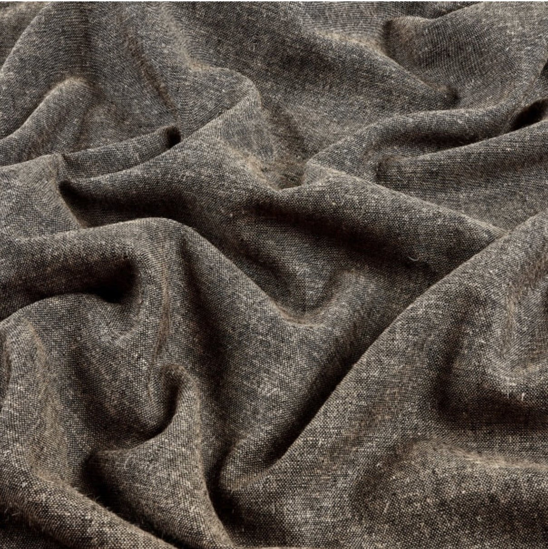 "Linen/Rayon Yarn Dye – Espresso brown fabric with subtle tonal texture, 55% linen 45% rayon blend, 6 oz medium weight"

