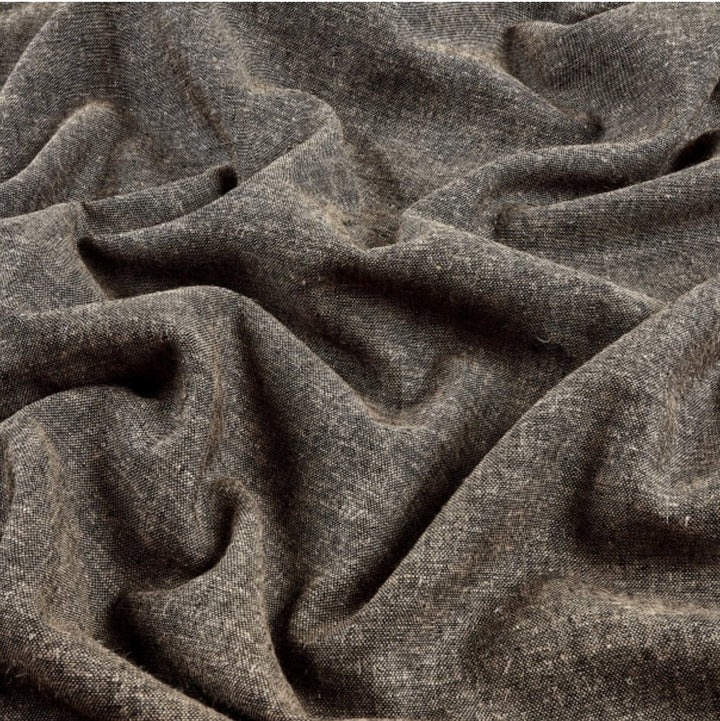 "Linen/Rayon Yarn Dye – Espresso brown fabric with subtle tonal texture, 55% linen 45% rayon blend, 6 oz medium weight"

