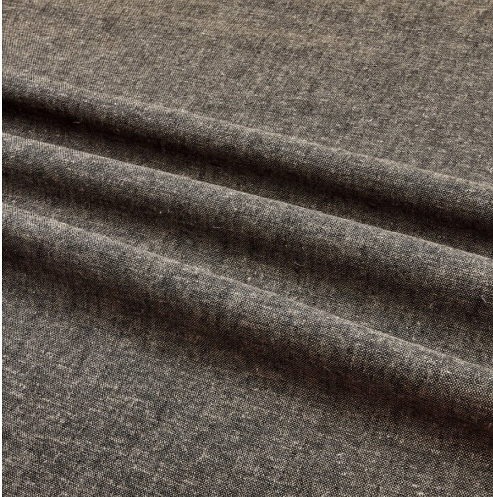 "Linen/Rayon Yarn Dye – Espresso brown fabric with subtle tonal texture, 55% linen 45% rayon blend, 6 oz medium weight"

