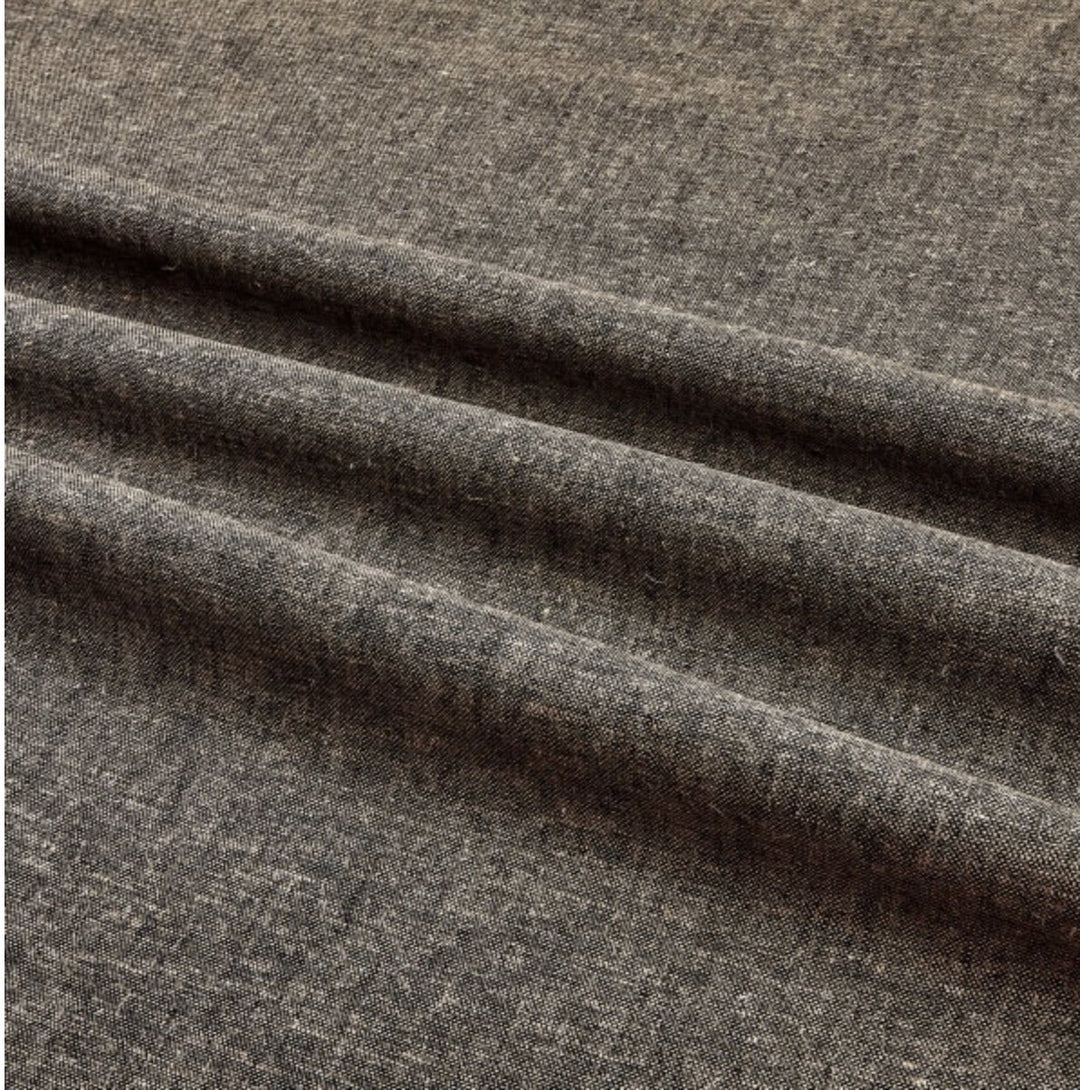 "Linen/Rayon Yarn Dye – Espresso brown fabric with subtle tonal texture, 55% linen 45% rayon blend, 6 oz medium weight"


