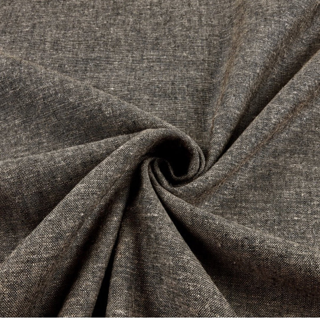 "Linen/Rayon Yarn Dye – Espresso brown fabric with subtle tonal texture, 55% linen 45% rayon blend, 6 oz medium weight"


