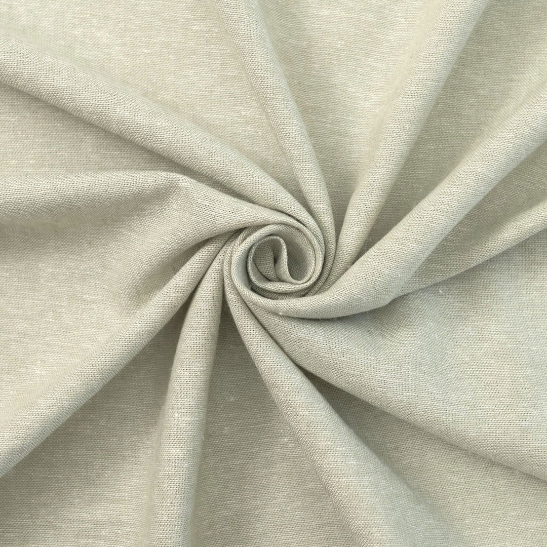 Close-up of Linen/Rayon Yarn Dye fabric in moss green showing yarn-dyed texture and color variation.
