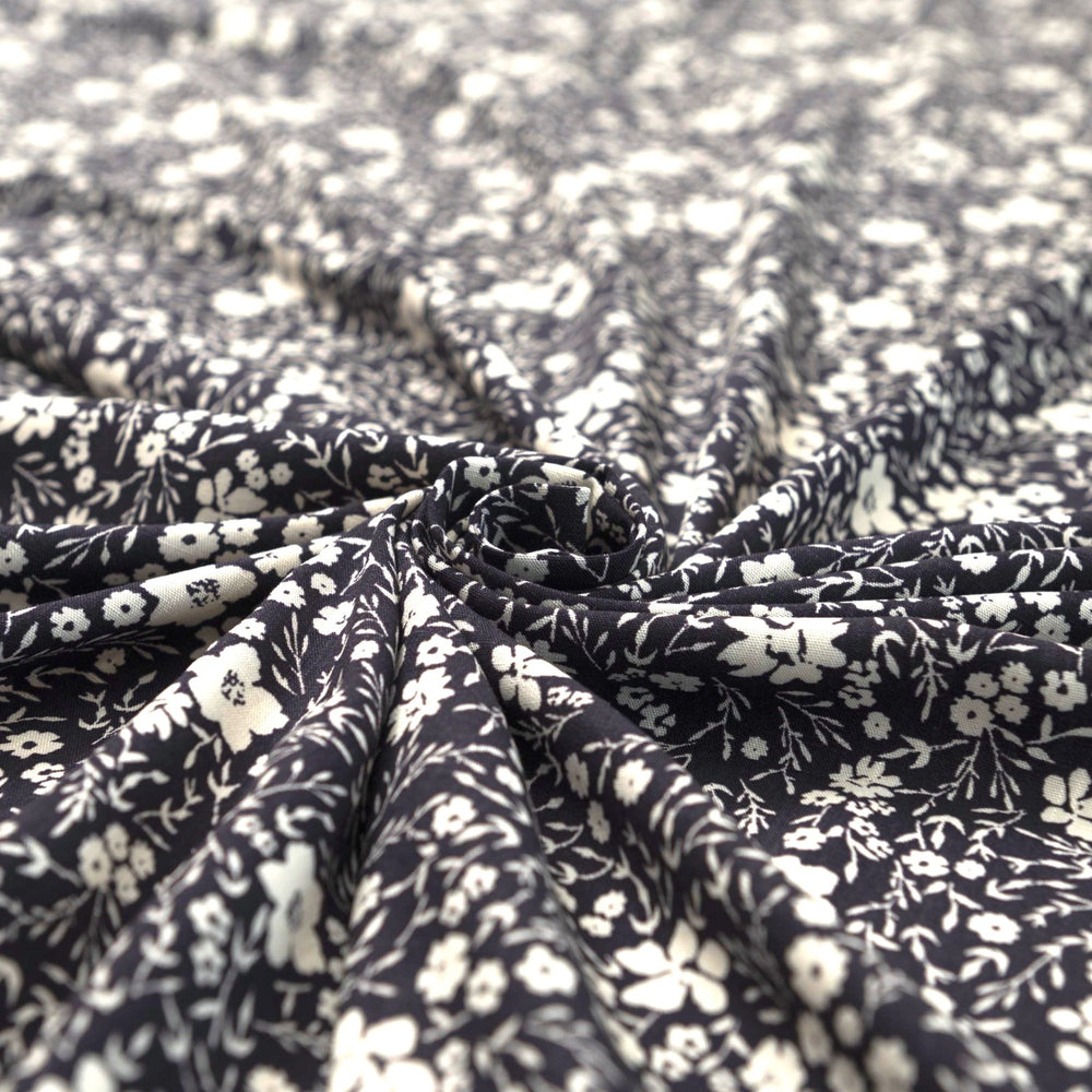 Navy and ivory ditsy floral linen cotton fabric for dresses