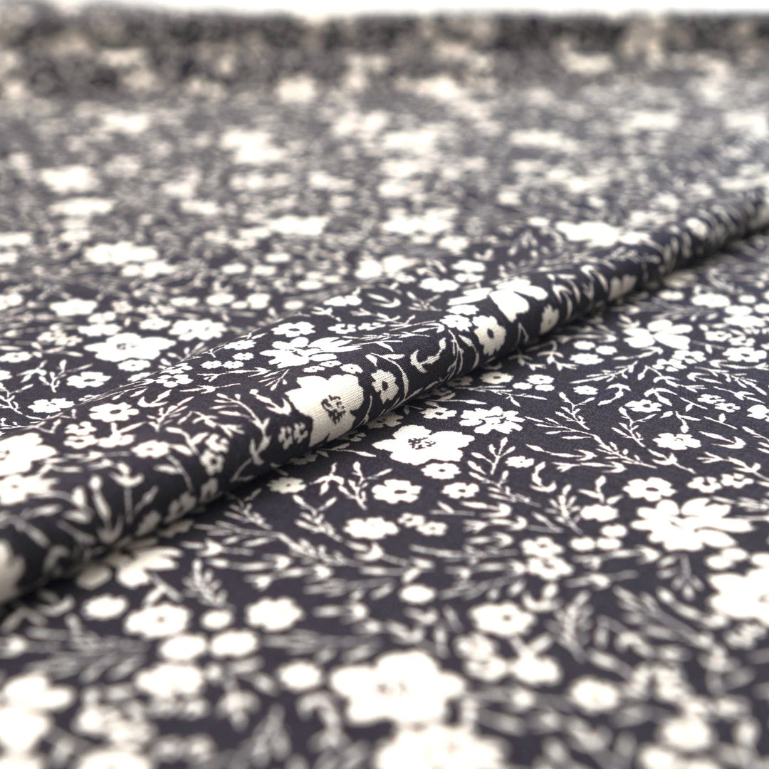 Navy and ivory ditsy floral linen cotton fabric for dresses