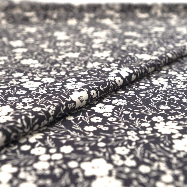 Navy and ivory ditsy floral linen cotton fabric for dresses
