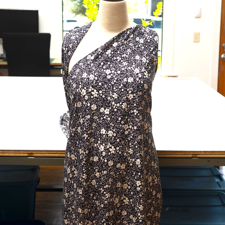 Navy and ivory ditsy floral linen cotton fabric for dresses