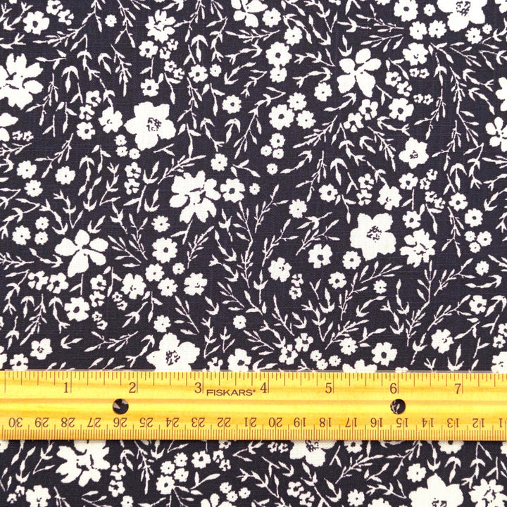 Navy and ivory ditsy floral linen cotton fabric for dresses