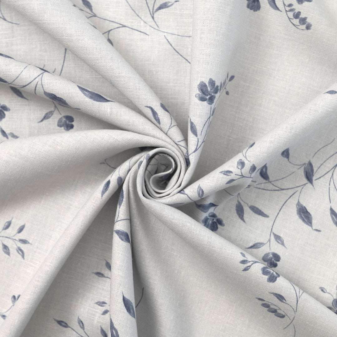 Grey floral vine linen cotton fabric for sophisticated dresses