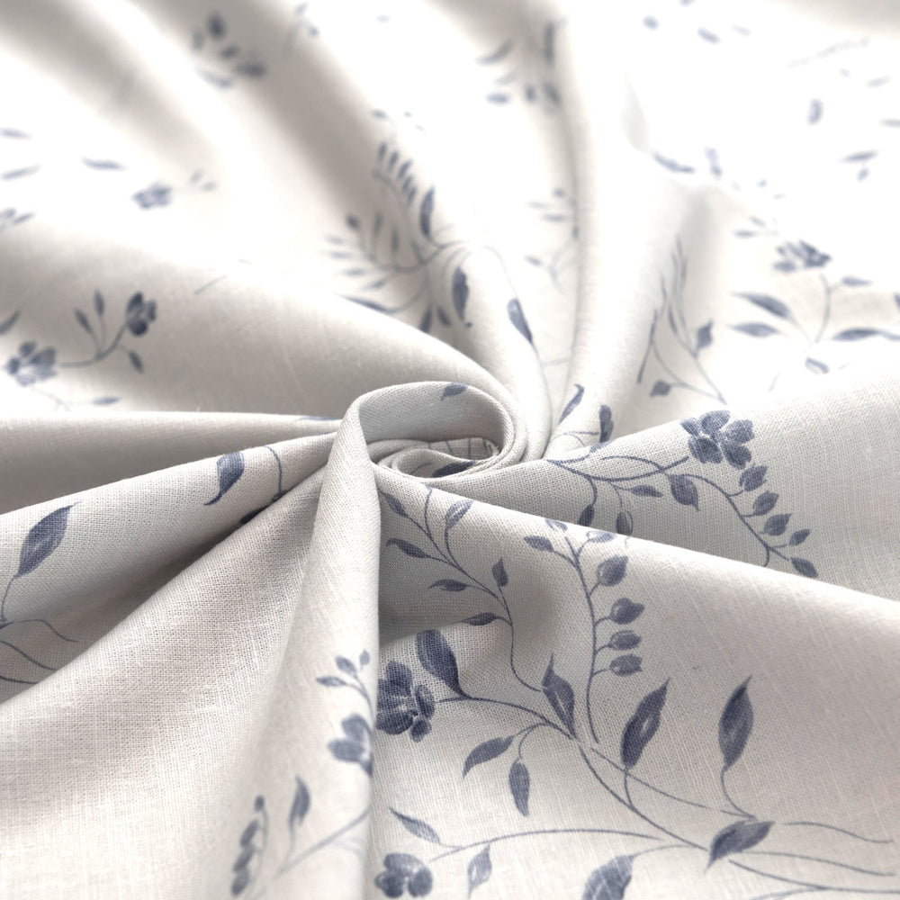 Grey floral vine linen cotton fabric for sophisticated dresses